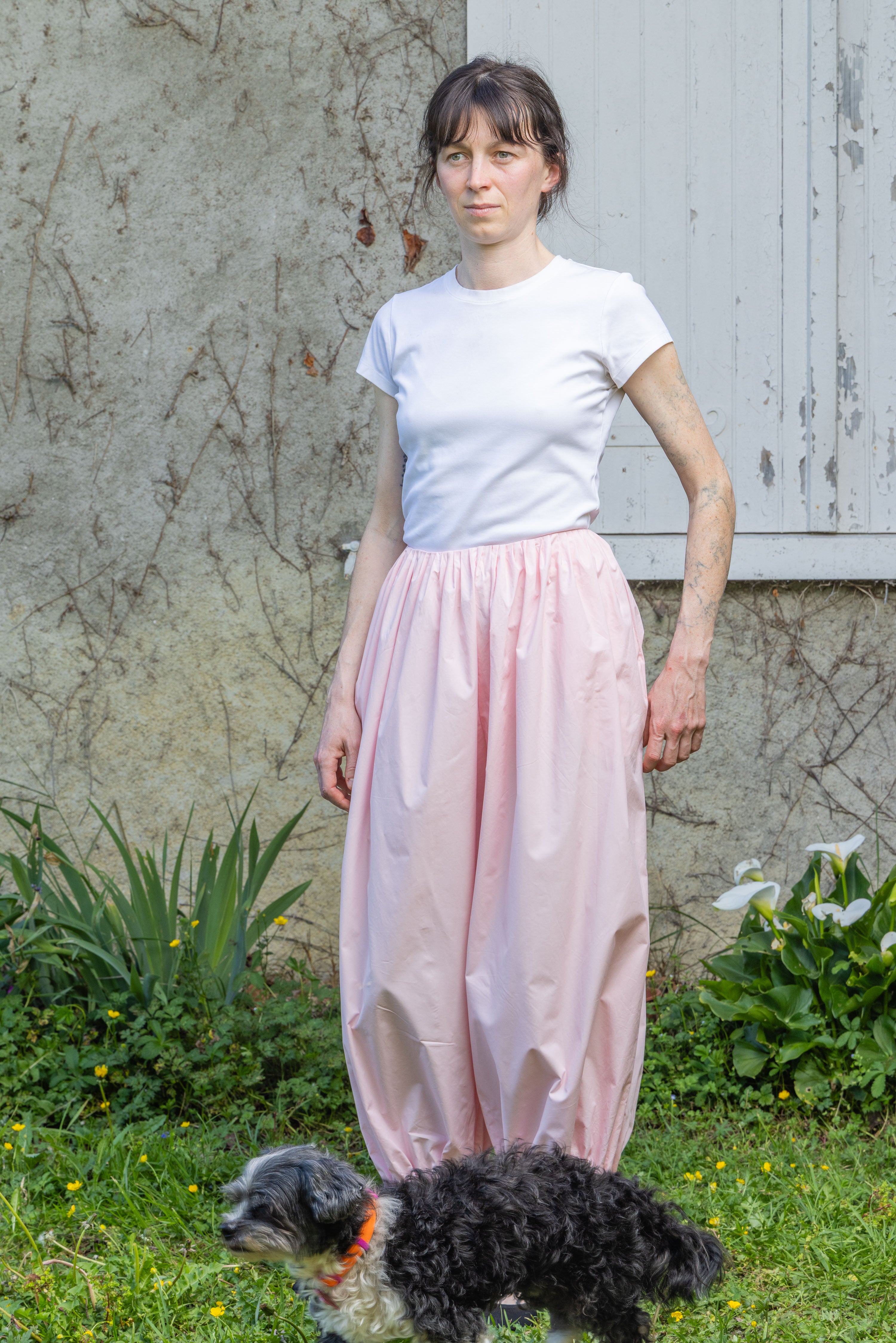 L’été pink maxi trousers with elastic waistband
