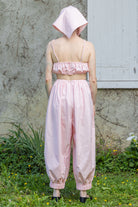 Soleil spotted bralette, pink spaghetti straps and ruched bandeau back view
